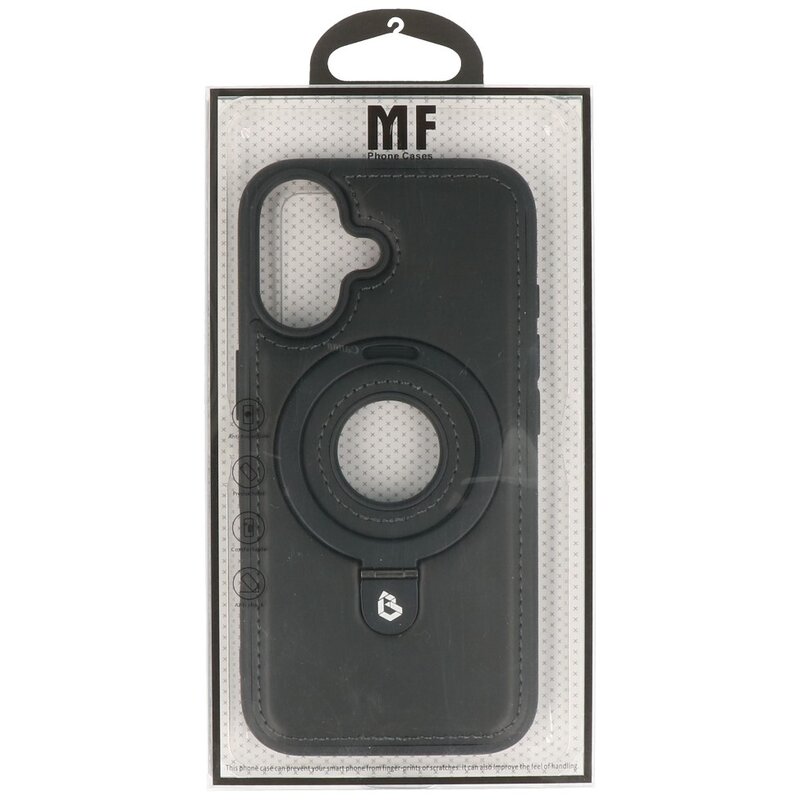 KaiYue Funda MagSafe con aspecto de piel y soporte para iPhone 16 - Negra