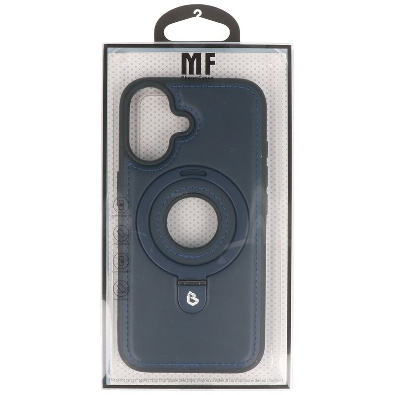 KaiYue Funda Magsafe con aspecto de cuero y funda estándar para iPhone 16 - Azul marino