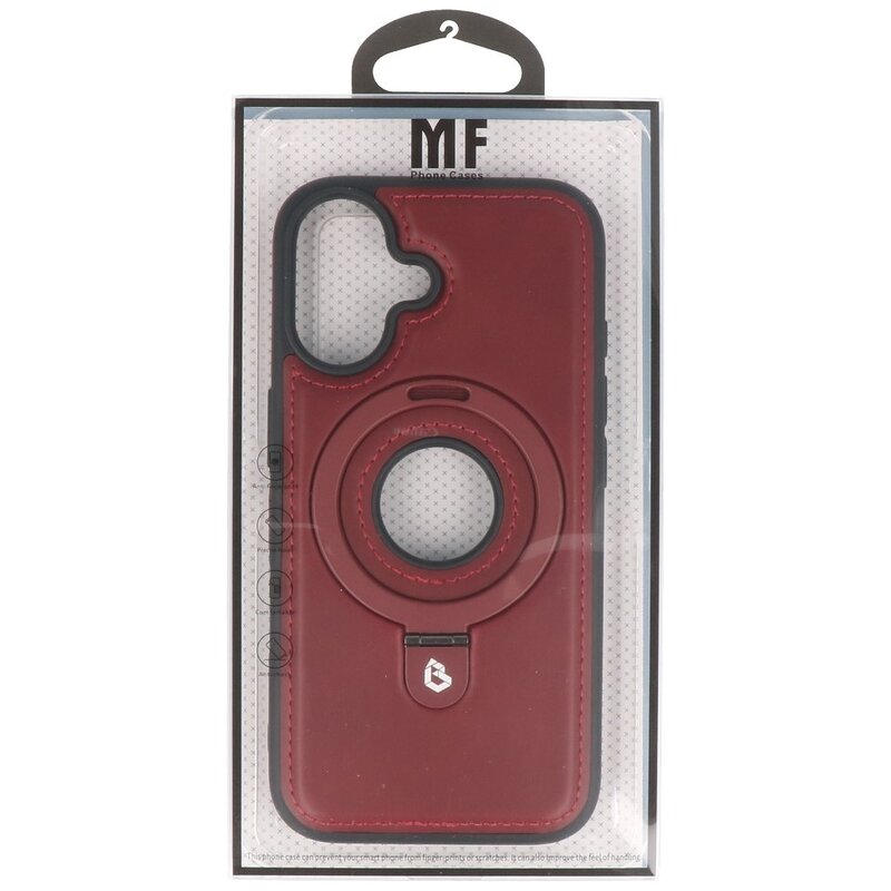 KaiYue Étui MagSafe aspect cuir avec coque standard pour iPhone 16 - Rouge Bordeaux