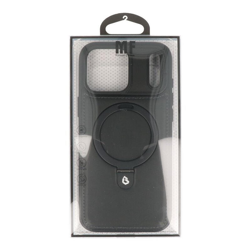 KaiYue Magsafe Lederlook met Standaard Hoesje voor iPhone 17 Pro - Zwart