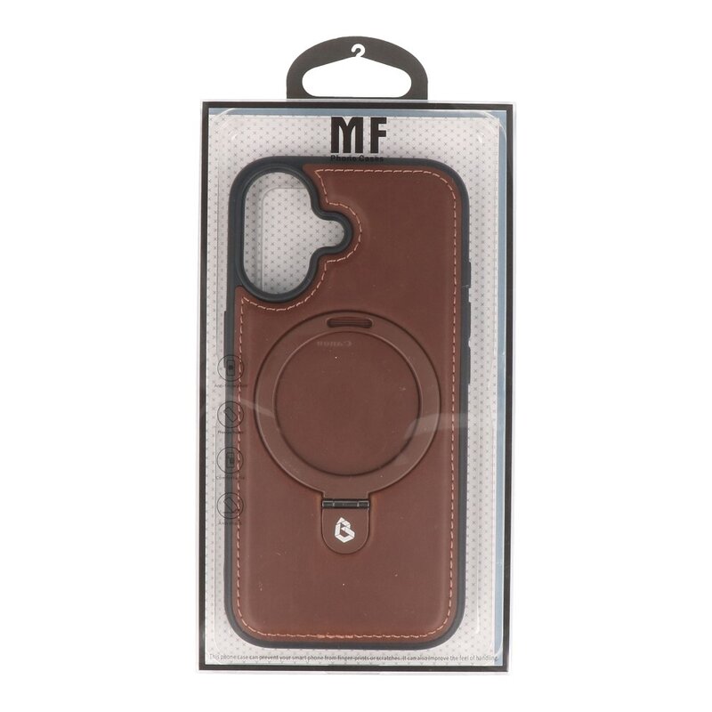 KaiYue Magsafe Lederlook met Standaard Hoesje voor iPhone 17 - Mocca