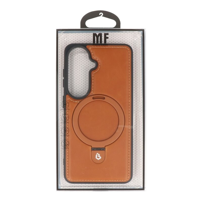 KaiYue Étui MagSafe aspect cuir avec coque standard pour Samsung Galaxy S26 - Marron