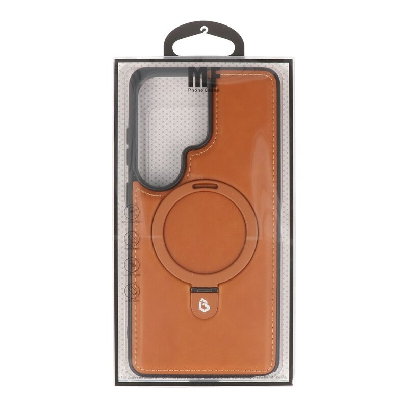 KaiYue Étui MagSafe aspect cuir avec coque standard pour Samsung Galaxy S26 Ultra - Marron