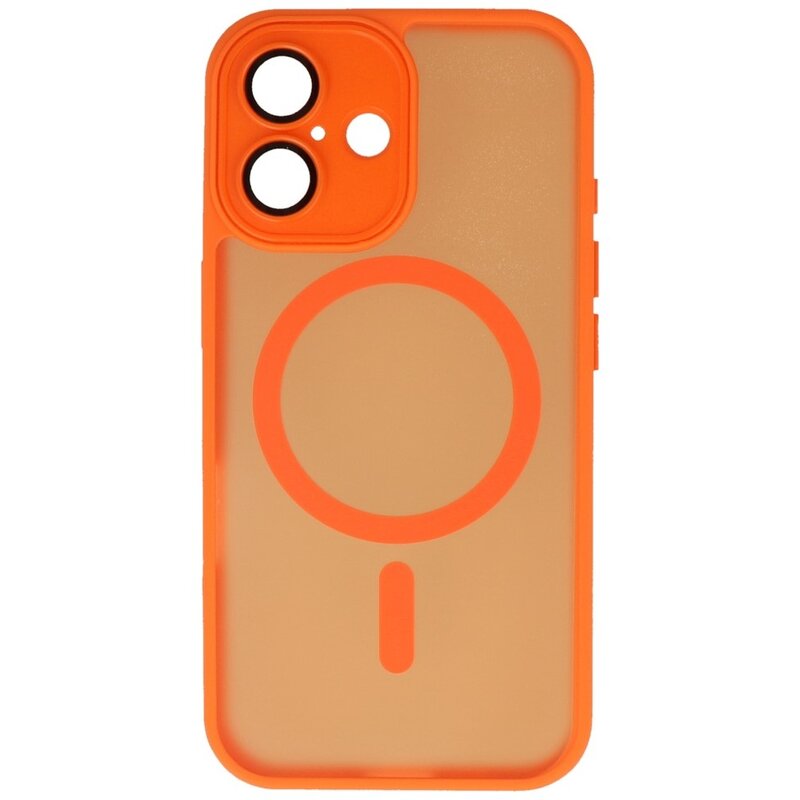 Funda MagSafe transparente mate con protector de cámara para iPhone 15 color naranja