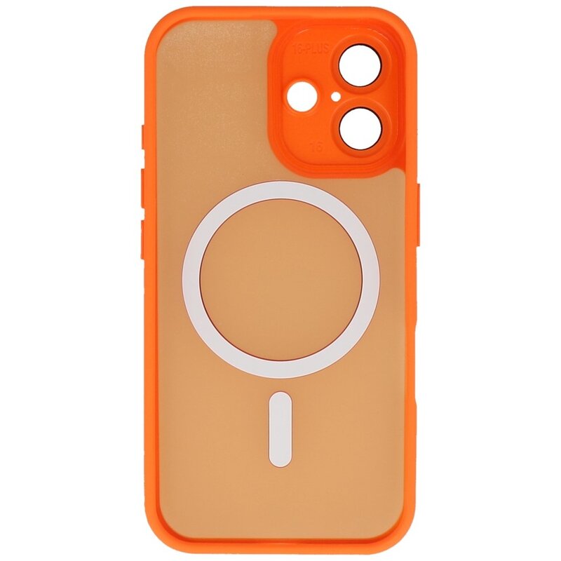 Funda MagSafe transparente mate con protector de cámara para iPhone 15 color naranja