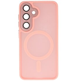 Coque MagSafe transparente mate avec protection pour appareil photo pour Samsung Galaxy S26 rose