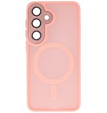 Coque MagSafe transparente mate avec protection pour appareil photo pour Samsung Galaxy S26 Plus rose