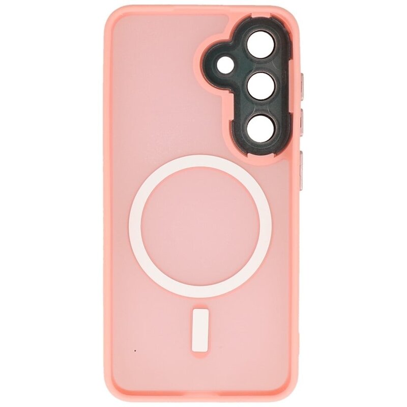 Funda MagSafe transparente mate con protector de cámara para Samsung Galaxy S26 Plus (rosa)