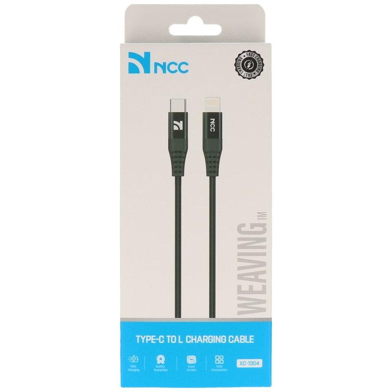 NCC Gevlochten + Aluminiumlegering C to L Kabel 1M Zwart