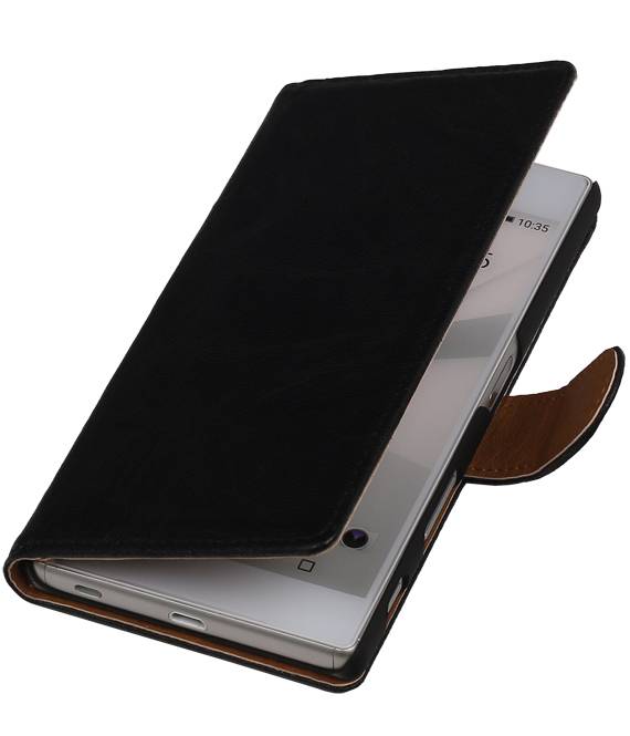 Washed Leather Bookstyle Case for Sony Xperia Z4 mini Black