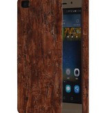 Wood Look Design TPU Cover for Huawei P8 Leaves Warm Brown