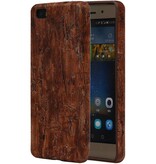 Wood Look Design TPU Cover for Huawei P8 Leaves Warm Brown