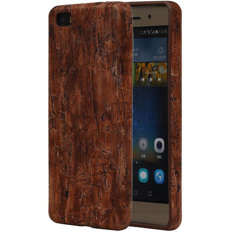 Wood Look Design TPU Cover for Huawei P8 Leaves Warm Brown