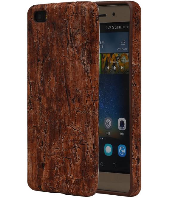 Wood Look Design TPU Cover for Huawei P8 Leaves Warm Brown