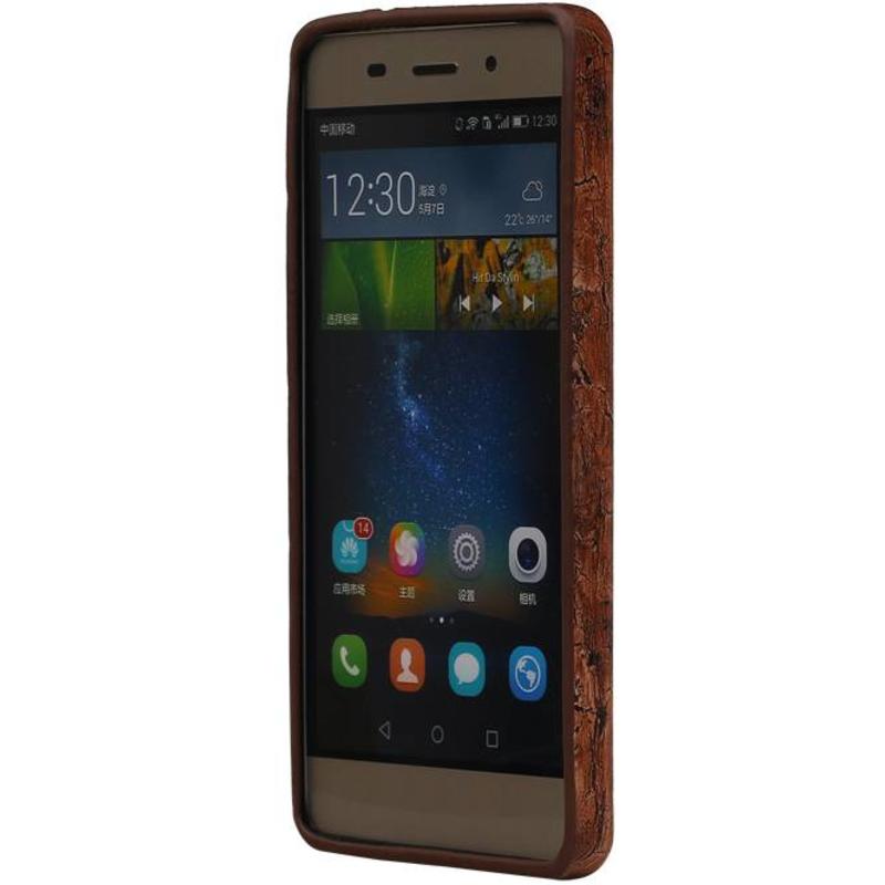 Wood Look Design TPU Cover for Huawei P8 Leaves Warm Brown