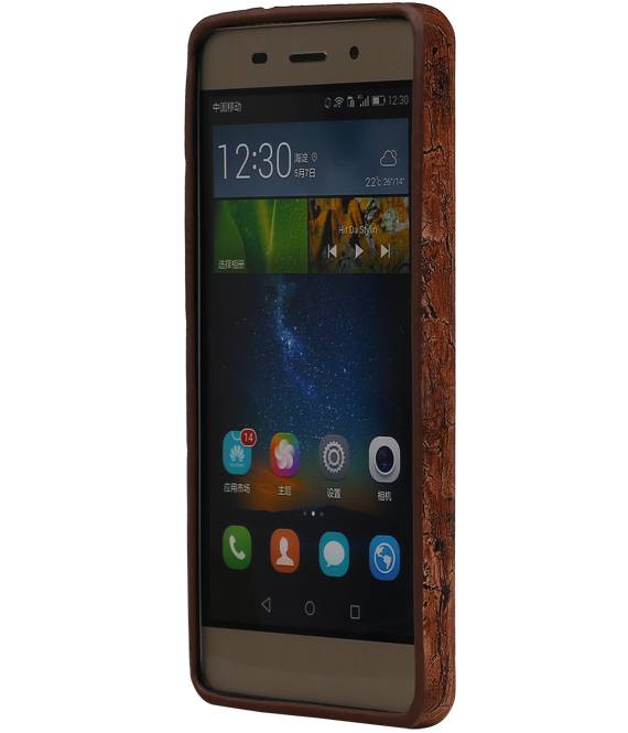 Wood Look Design TPU Cover for Huawei P8 Leaves Warm Brown