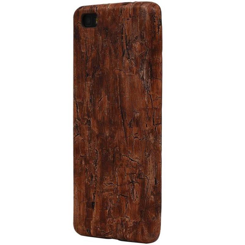 Wood Look Design TPU Cover for Huawei P8 Leaves Warm Brown