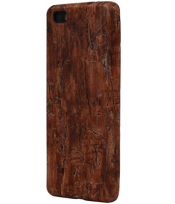 Wood Look Design TPU Cover for Huawei P8 Leaves Warm Brown