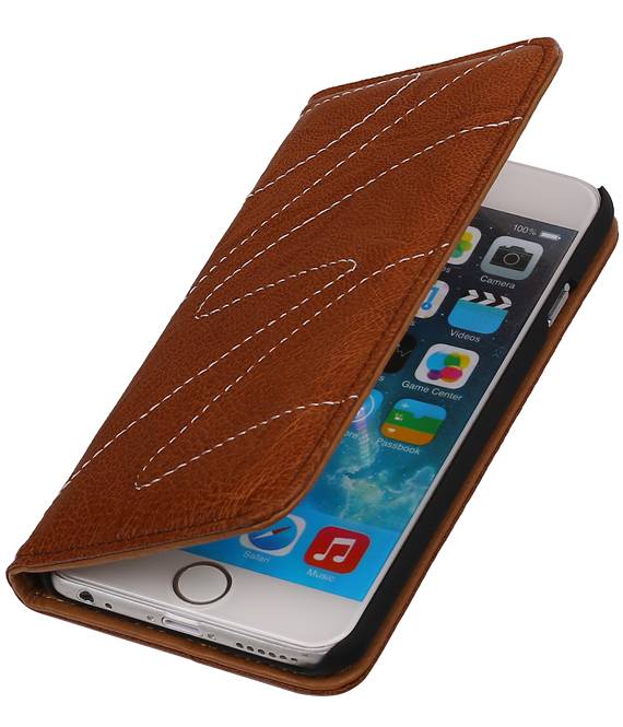 Lavé cas de dossier en cuir pour iPhone 6 Brown