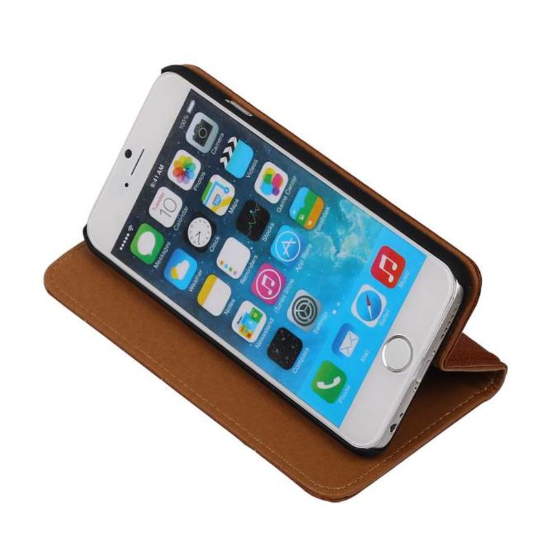 Washed Leer Map Hoes voor iPhone 6 Bruin