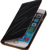 Gewaschene Ledermappe Kasten für iPhone 6 Schwarz