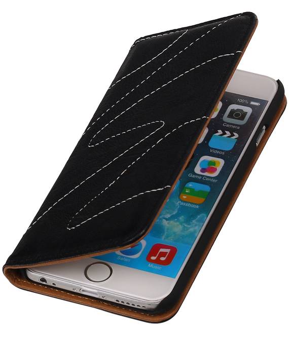 Lavé cas de dossier en cuir pour iPhone 6 Noir