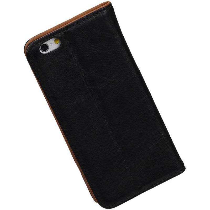 Washed Leer Map Hoes voor iPhone 6 Zwart