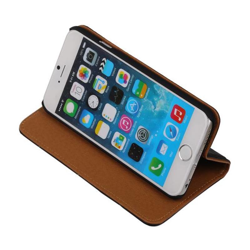 Washed Leer Map Hoes voor iPhone 6 Zwart