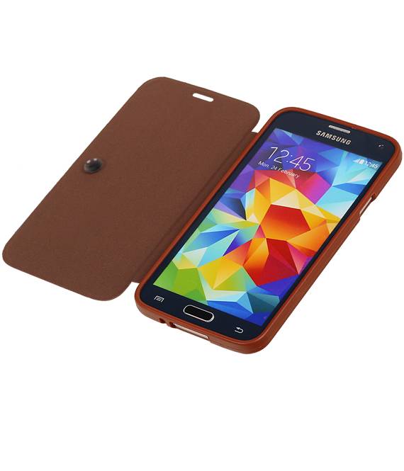 Caso Tipo EasyBook para Galaxy Mini S5 G800F marrone