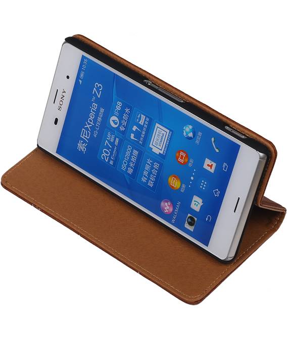 Housse cartonnée en cuir lavé pour Xperia Z3 Brown