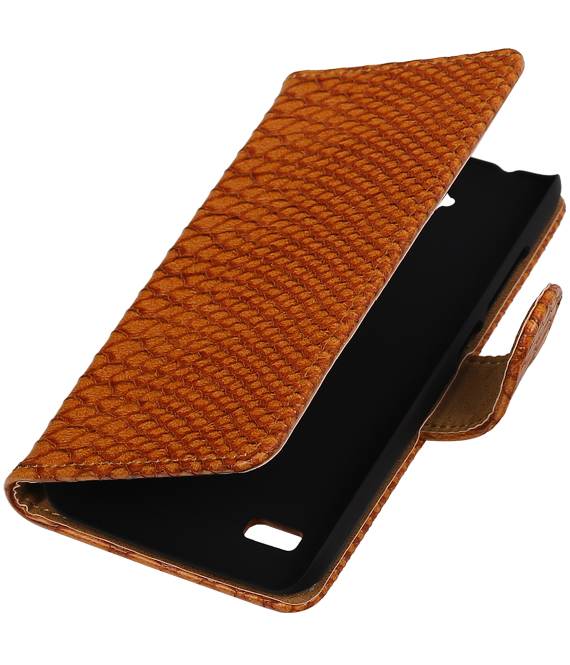 Snake Bookstyle Hoes voor Huawei Ascend Y560 / Y5 Bruin