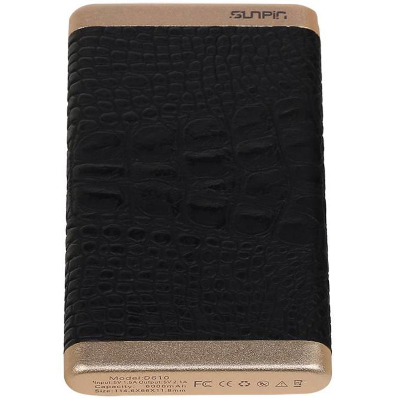 Batterie externe D610 avec câble iPhone intégré, 6000 mAh, noire