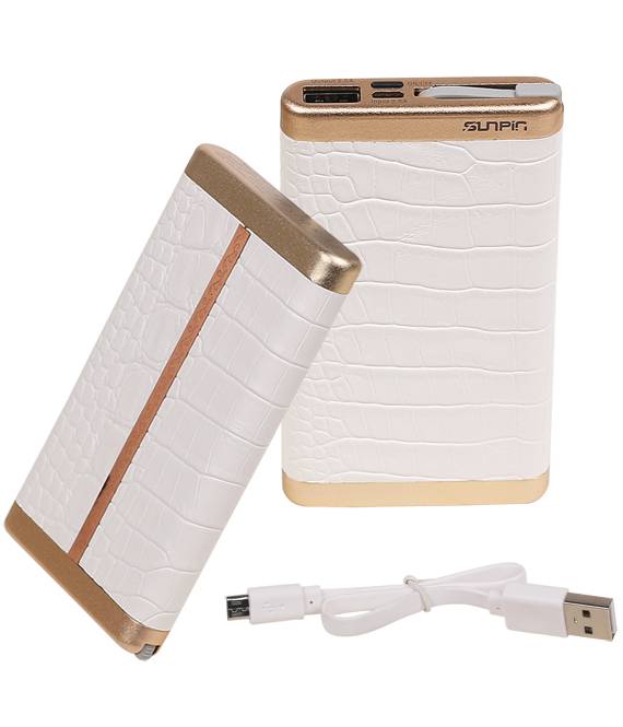 Power Bank D610 met ingebouwd iPhone kabel 6000mAh Wit