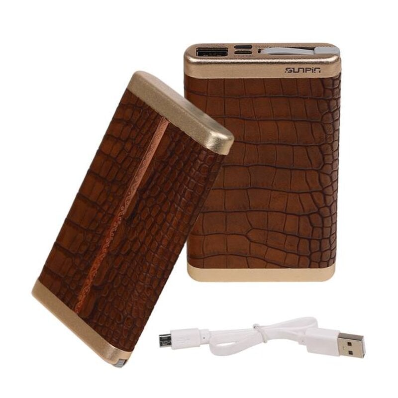 Power Bank D610 met ingebouwd iPhone kabel 6000mAh Bruin