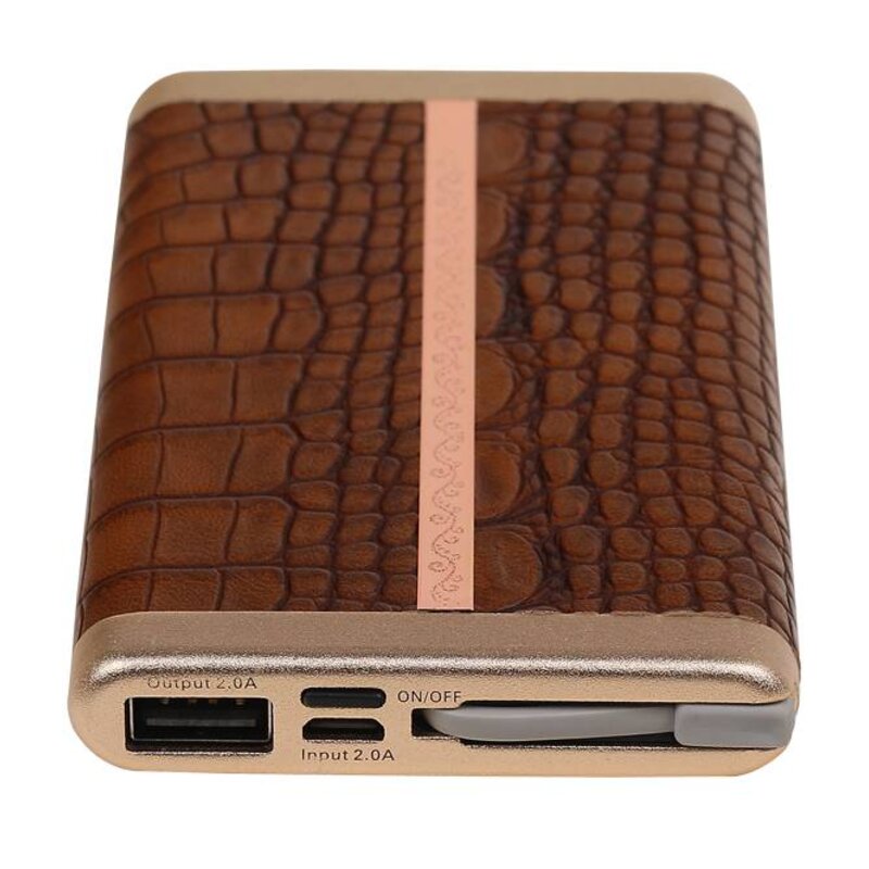 Power Bank D610 met ingebouwd iPhone kabel 6000mAh Bruin