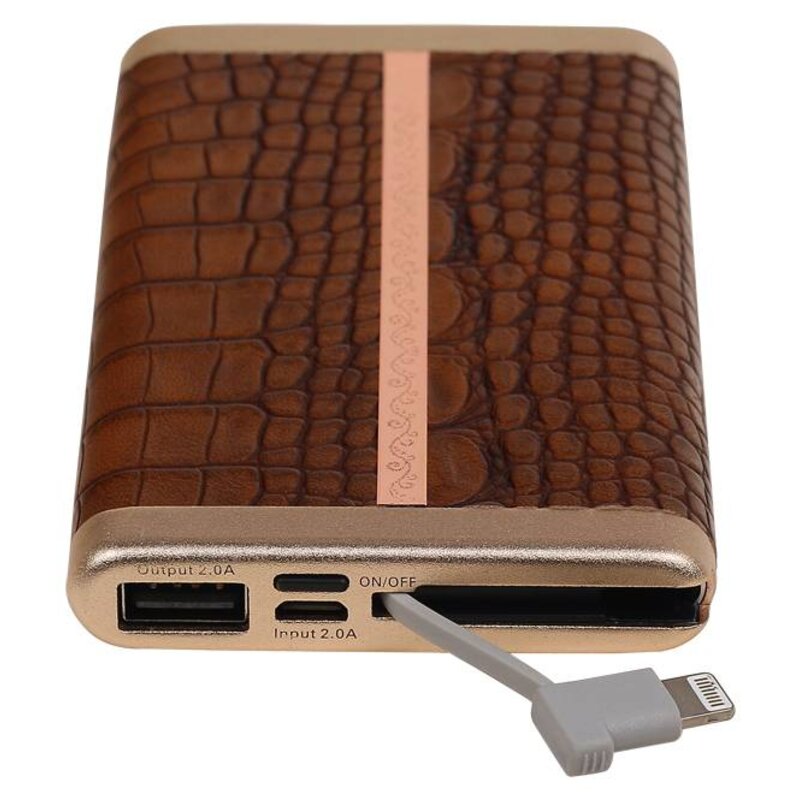 Power Bank D610 met ingebouwd iPhone kabel 6000mAh Bruin