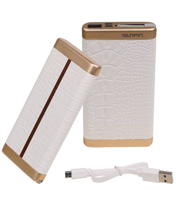 Power Bank D810 med integreret iPhone kabel 10000mAh Hvid