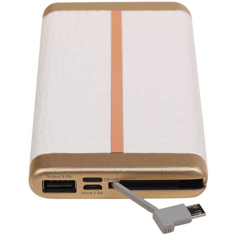 Batterie externe D810 avec câble iPhone intégré, 10 000 mAh, blanche