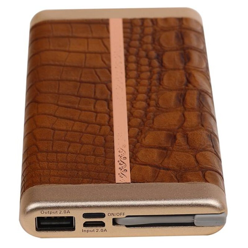 Power Bank D810 met ingebouwd iPhone kabel 10000mAh Bruin