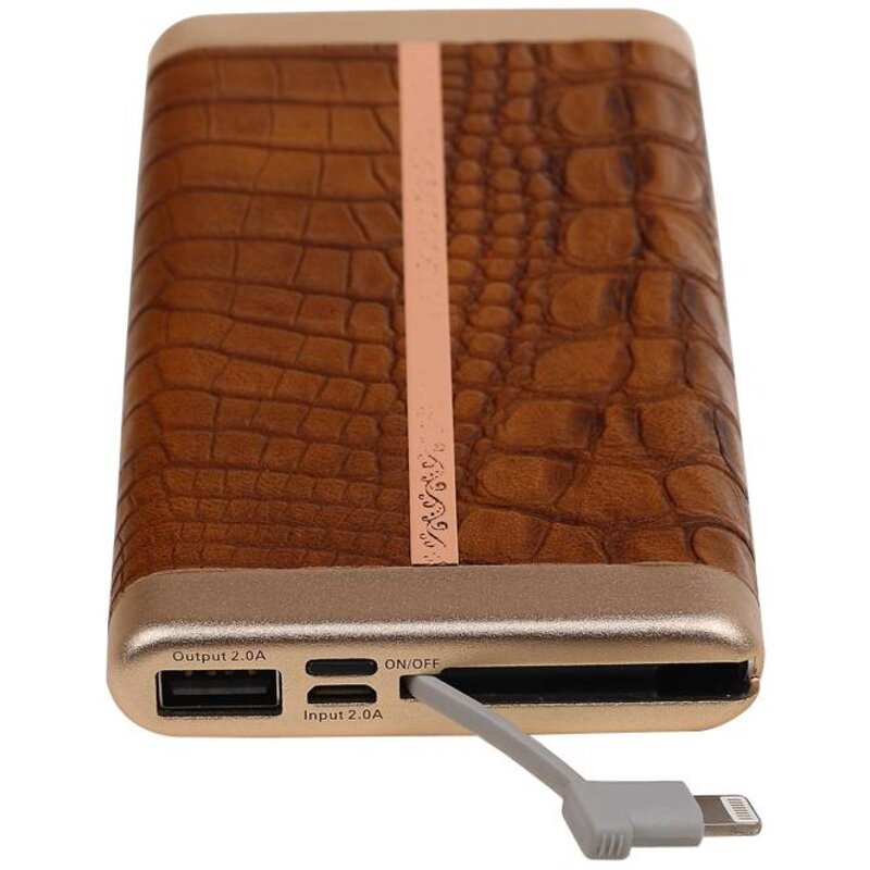 Power Bank D810 met ingebouwd iPhone kabel 10000mAh Bruin