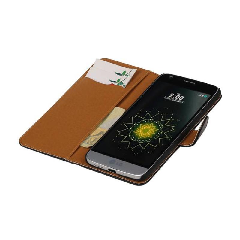 Gewaschenem Leder-Buch-Art-Fall für LG G5 Schwarz
