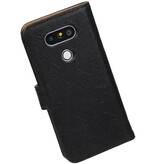 Gewaschenem Leder-Buch-Art-Fall für LG G5 Schwarz