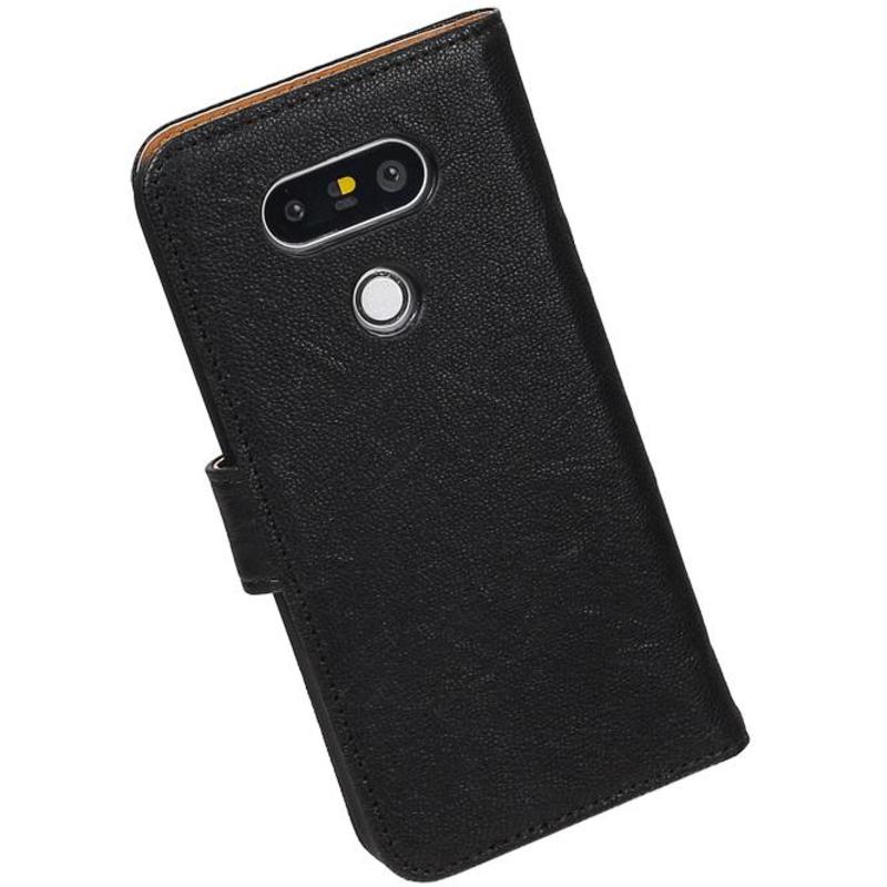 Gewaschenem Leder-Buch-Art-Fall für LG G5 Schwarz