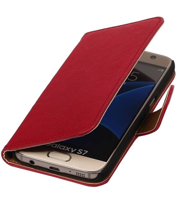 Lavé livre en cuir Style pour Galaxy S7 G930F Rose