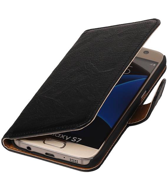 Washed Leer Bookstyle Hoes voor Galaxy S6 G920F Zwart