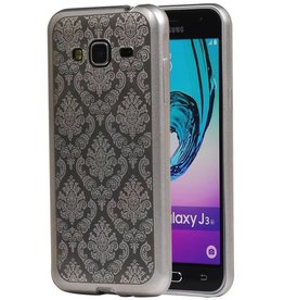 TPU Paleis 3D Back Cover for Galaxy J3 Pro Zilver