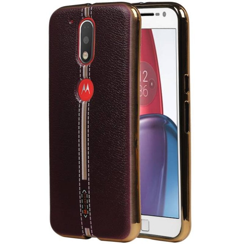 M-Cases Leder Look TPU Hoesje voor Moto G4 Bruin
