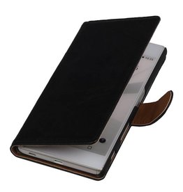 Vasket Læder Book Style Taske til HTC Eye Black