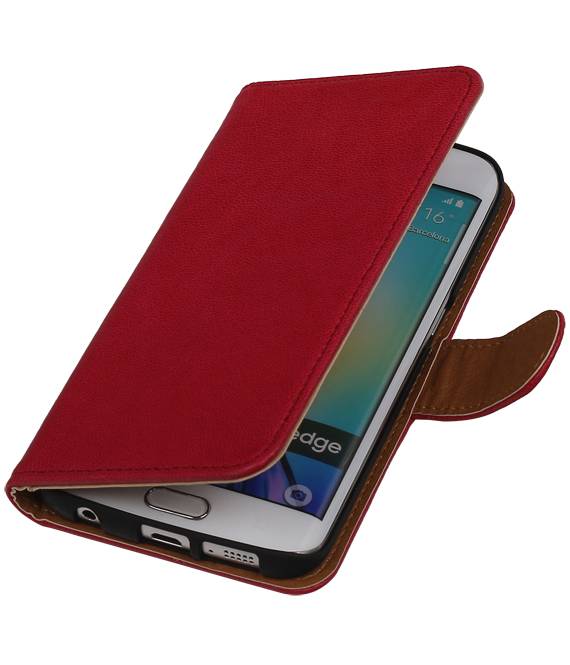 Washed Leather Bookstyle Case for Galaxy S6 Edge G925F Pink