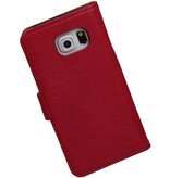 Vasket Læder Book Style Taske til Galaxy S6 Edge G925F Pink